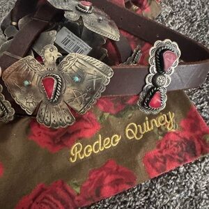 Coral Thunderbird Concho Belt - Rich Brown